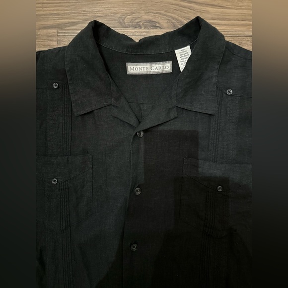 Monte Carlo linen blend black short-sleeved button up shirt with details - Picture 9 of 15